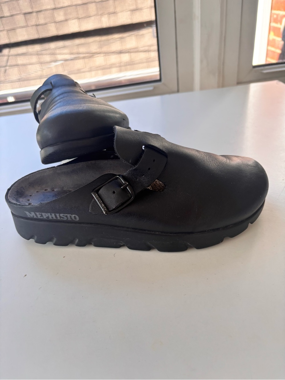 Mephisto Men’s Black Leather Slip-On Clog with Buckle